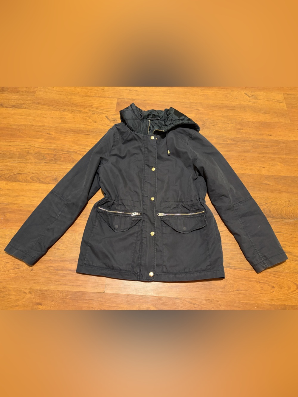 Topshop Black Hooded Utility Jacket with Zip Pockets
